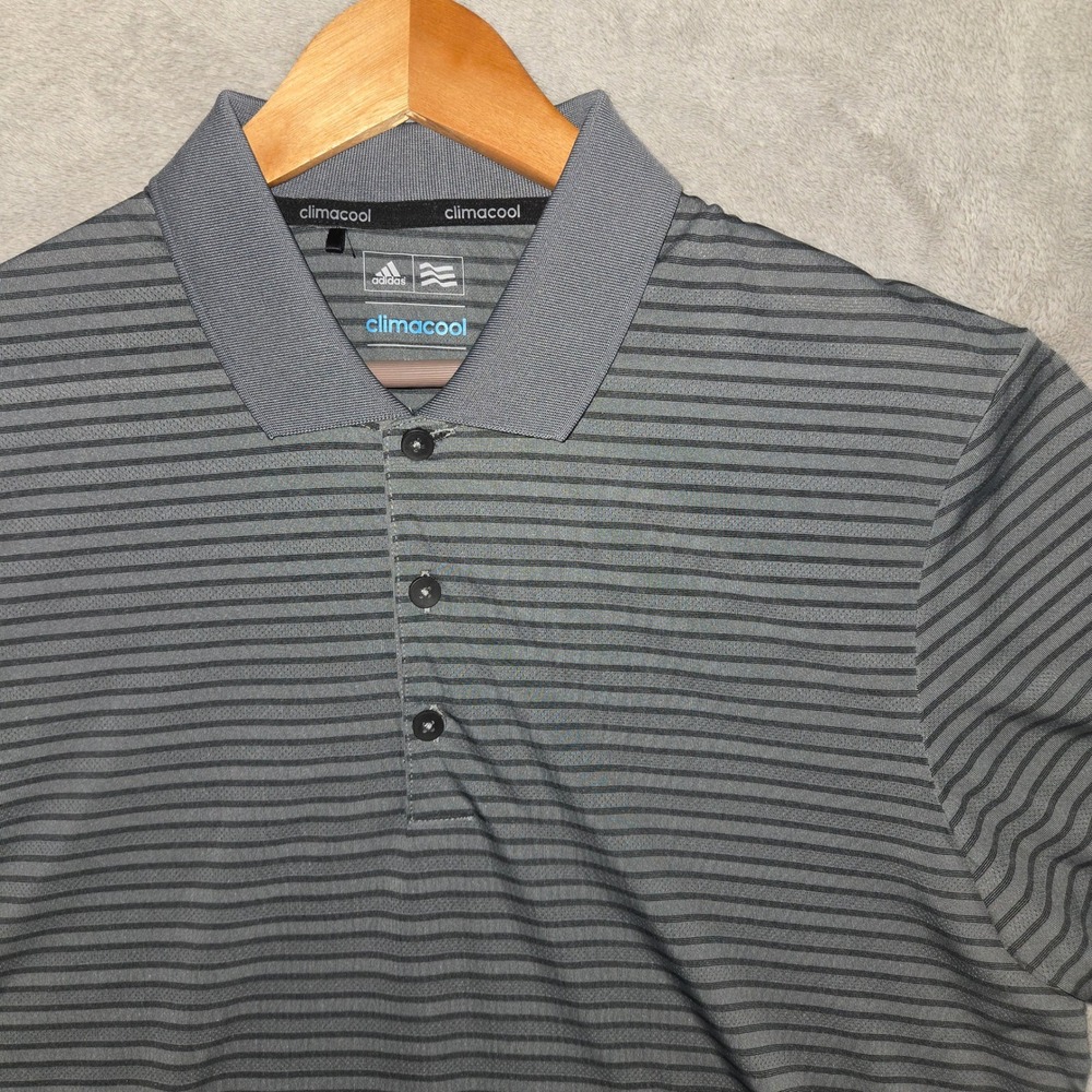 Adidas Golf Climacool Mens Medium Grey Striped Short Sleeve Polo Shirt AE4437